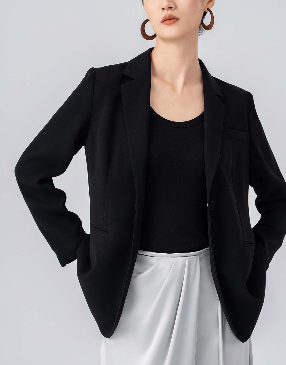 One-button versatile mid-length women's blazer-w95-2
